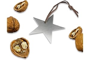 ‎NEUSER PAPIER Echter Edelstahl-Nussknacker Form Stern inklusive Lederband - 6,8 x 6,8 cm - Cellophaniert ideal als Anhänger oder kleines Geschenk