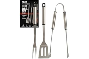 Electoys BBQ Tongs Set | BBQ Tool Spatula Fork Tongs Barbecue Grill Tool Sets | 3pcs Stainless Steel | Grill Utensils Equipment Tools Set Barbecue Accessories Camping Utensils Kit