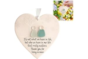 OKMINI Handmade Friendship Ornament,Heart Shaped Sea Glass Friendship Decor,Sea Glass Art F/riendship H/eart Pendant,Timeless F/riendship Heart Keepsake,H/eart Ornament for Christmas Tree Hanging