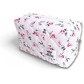 Fulia Elegance Makyaj &Ccedil;antası | Makeup Bag | Kapitone Bakım Seyahat Kozmetik &Ccedil;antası (Beyaz-Pembe)