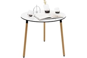 LIFEZEAL Okrągły stół do jadalni, stolik kawowy z blatem ze sztucznego marmuru i stalową ramą, biały stół w stylu nordyckim, 80 x 71 cm, do kuchni, salonu, ogrodu