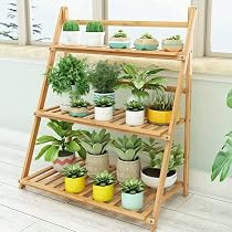 Étagère à Fleurs Bambou Greensen 3 Niveaux - Support Plantes Pliable Intérieur/Extérieur