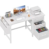 Lufeiya White Desk Table with 3 Drawers Small Computer Desk 120 cm for Gaming Offices Girls Youth