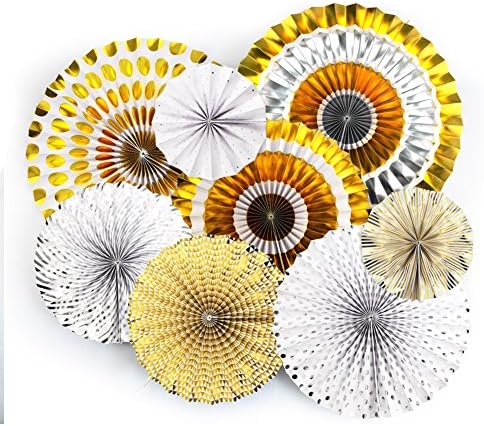 iKenmu Paper Decorations,Party Decoration and Borthday Supplies,Assorted Set of 8 Circular Gold Paper Flowers,Hanging Holiday Ornaments for Christmas,Celemonies,Multicolor,Pre-Folded,Easy Assembly