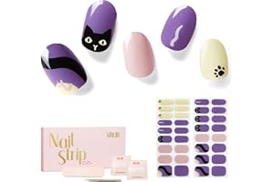‎NAILOG NAILOG Semi Cured Gel Nail Wrap, 34 Stück Gel-Nagelsticker in Salonqualität, lang anhaltende Nagelfolien für Frauen mit weichem Gel-Finish, Black Cat