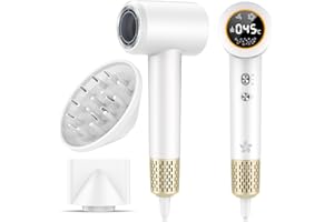 ‎HZD Föhn mit Diffusor, Haartrockner, 400 Millionen Plasma Ionen Fön, 110000 U/min Bürstenloser Motor Schnelles Trocknen Haarföhn, 57dB Geräuscharm Hair Dryer, Haarfön für Reise, Zuhause (Weiß)