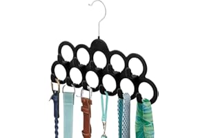 ManGotree Colgador de Bufanda de Terciopelo, Organizador de Bufanda, Soporte de Bufanda con 11 Lazos y Ganchos para Chales, Bufandas, Corbatas, Cinturones, u Otros Accesorios, Paquete de 2 (Negro)