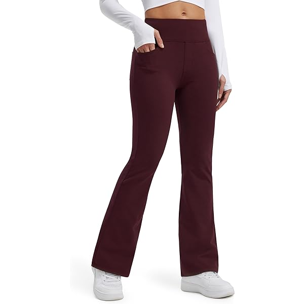 WILLIT Warm gevoerde bootcut fleecebroek voor dames, thermische leggings met zakken met ritssluiting, hoge tailleband, waterafstotend, winteryogabroek, Kaki, XL