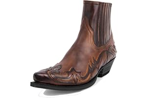 SENELK Cowboystiefel Herren Klassische Vintage Stiefeletten Spitzzeh Stickerei Westernstiefel Slip On Berufsschuhe