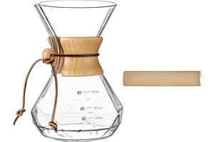 Puricon Cafetière en Verre Goutte à Goutte de 400 ml avec 40pcs Filtres en Papier, Cafetière Manuelle Résistante à La Chaleur, Col en Bambou