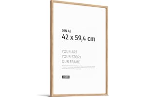 JUNOMI® Cadre photo en chêne de qualité supérieure - DIN A2 (42 x 59,4 cm) - En bois véritable - Format A2 - En chêne - Avec verre acrylique incassable