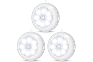 BLS Motion Sensor Light Indoor, AA83 AA Battery Powered Lights, Under Cabinet Light, Battery Led Light, Closet Lights, Stick on Wireless Puck Lights for Hallway, Stairway, Basement, Kitchen (3 Packs)