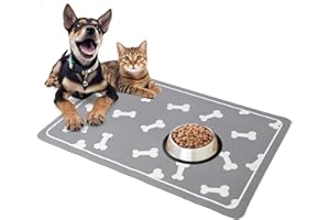 KOOLYOUTH Dog Bowl Mat, 60 x 40 cm Dog Mat for Bowls, Super Absorbent Cat Food Mat with Rubber Non Slip Bottom, Wipe Clean & Quick Dry, Pet Feeding Mat for Dogs, Cats, Small Animals (Light Grey-B)
