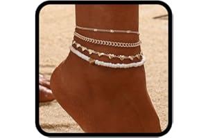 ‎HANDCESS Handcess Boho Fußkettchen Gold Herz Fussketten Perlen Fussketten Fußschmuck für Frauen und Mädchen