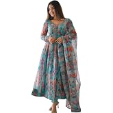 KD Women's Georgette Anarkali Floral Printed Kurta Pant Set with Dupatta Kurta Kurti for Women | Festive Kurti Set | Designer