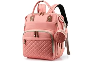 PORRASSO Zaino Fasciatoio Baby Zaino Pannolino Borse Fasciatoio con USB Lettino da Viaggio Pieghevole Daypack Grande Zaini da Viaggio per Mamme Papà Rosa