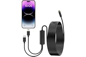ILIHOME Inspection Camera for Iphone&Android,7.9 mm Borescope Inspection Snake Camera IP67 Waterproof, 16.5FT Semi-Rigid Cord with 8 LED Lights,Tube Sink Pipe Drain Camera for IOS Android Users
