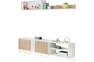 duehome | Conjunto Reversible de Salon, Mueble de TV, Modulos de Comedor, Modelo Alix, Acabado en Blanco Artik y Natur, Medidas: 180 cm (Largo) x 33 cm (Fondo) x 40 cm (Alto)