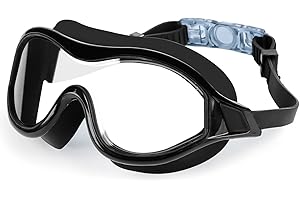 JOGNEE Okulary do pływania z ochroną przed zaparowaniem i promieniowaniem UV – dla dorosłych, mężczyzn, kobiet i młodzieży – widoczność 180° (czarne)
