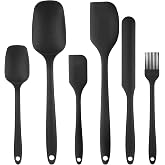 Zhujiehigh Set of 6 Kitchen Utensils Silicone Non-stick, Black | 6 Pieces Slotted Spoons and Spatulas Non-Stick Baking Mixing