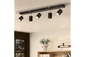 Gr4tec Faretti LED da Soffitto Orientabili, Faretto LED Interno Soffitto con 5 Luci GU10 2700K Bianco Caldo 550LM 6W, Lampada LED Soffitto Lampadario Faretti Nero per Cucina Soggiorno Camera da Letto