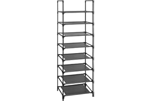 SONGMICS Scarpiera, 8 Ripiani, Scaffale Portascarpe, Organizzatore per Scarpe, 28 x 46 x 145 cm, Telaio in Metallo, Ripiani in Tessuto, Ingresso Corridoio Camera da Letto, Nero LSR24BK