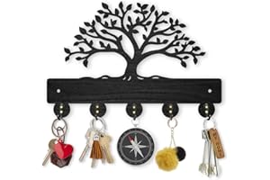 MAYJOYDIY Tree of Life Coat Rack Wall Mount 30×20cm Lush Tree Key Holder for Wall Decorative Wood Black Key Rack Hanger 5 Alloy Hooks for Wall Art Decor Entryway Front Door Gift