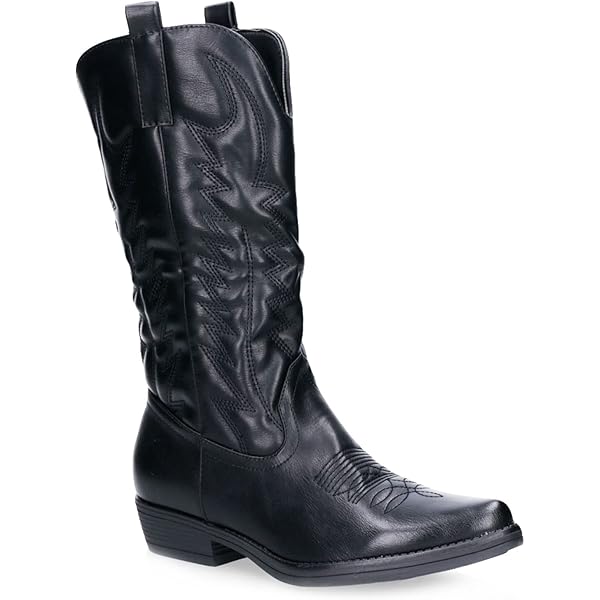 MIRAAZZURRA Cowboylaarzen voor vrouwen, kant, neus, borduurwerk, brede kuiten, kniehoge cowgirl laarzen, zwart, 36 EU