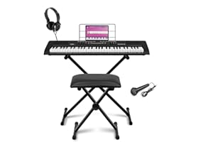 Max Rhapsody61L Clavier Électronique, 61 Touches Lumineuses, Pack complet, Synthétiseur Débutant, Deux Modes d'Apprentissage, Deux Haut-parleurs Intégrés, Idéal pour Démarrer votre Apprentissage