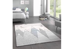 CARPETIA Teppich Kinderzimmer mit Bergen Pastell blau grau Größe 120x170 cm