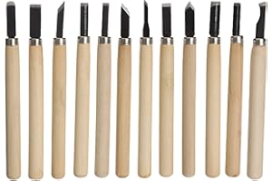 Woohome 12 Pz Juego de Herramientas para Tallar Madera, Cuchillo y Cinceles de Talla, Artesanal DIY Cincel de Mano Profesional para Carpintería
