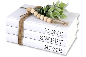 KROUCOCO Decorative White Books,Farmhouse Stacked Books,Hardcover Books Decorative,Home|Sweet|Home(Set of 3) Stacked Books for Decorating Coffee Tables and Shelves (White)