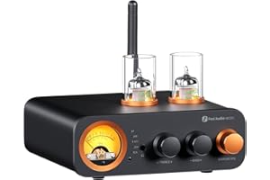 Fosi Audio MC331 Amplificatore HiFi a Valvole con DAC, Preamplificatore Vintage VU Meter con Bluetooth e USB/OPT/COAX/RCA, Amplificatore Audio Stereo 2 Canali per Diffusori da Scaffale, Home Theater