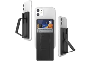 CLCKR Soporte Universal de Agarre para Teléfono y Tarjetero, Billetera para Hasta 3 Tarjetas, Asegurada con Función de Deslizamiento, Vertical y Horizontal, Compatible con iPhone, Samsung y más, Negro