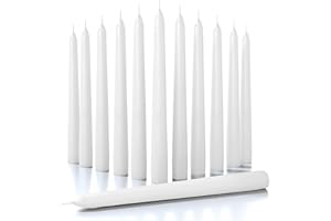 CANDWAX 20 cm Taper Candles Set of 12 - White Dripless Dinner & Household Candles