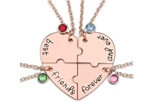 JSDDE Alloy Rhinestone Best Friends Forever and Ever BFF Necklace Engraved Puzzle Friendship Pendant Necklaces
