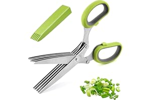 JDXun Tijeras para Hierbas, Herb Scissors, Tijeras Especias, Tijeras de Cocina de 5 Cuchillas de Acero Inoxidable para Cortar Hierbas, Cebollino, Perejil, Verduras