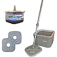 AMOS Advanced Spin Mop & Bucket Set - Self-Cleaning, 360-Degree Rotating Design with 3 Premium Microfiber Heads, Ideal for All Hard Floor Surfaces