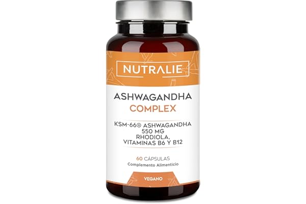 Ashwagandha KSM-66 - Rhodiola Rosea Vit B6 B12 - Ginseng Indio BIO-disponible con 5% de Whitanólidos y Vitaminas B6 y B12-60 Cápsulas Veganas Nutralie