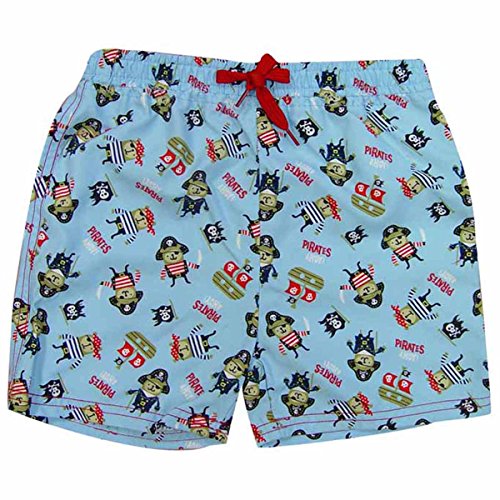 Boy's Swim Shorts Summer Beach Kids Swim Trunks Childrens Short Mesh Inner Lining (Blue Pirates, 2-3 Years)