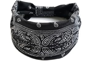 CHICHENGNIAN Sommer Böhmische Bandanas Elastische Haarbänder Yoga Übung Baumwolle Stirnband Frauen Kopfbedeckung Druck Vintage Kreuz Unisex Scrunchies Haarschmuck (Schwarz)
