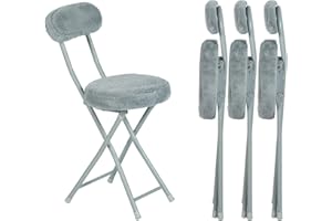 MEUBLE COSY Lot de 4 Chaises Pliante Tabourets Pliable Coussin Rond en Fourrure avec Dossier et Repose-Pieds, Siège de 49 cm de Haut, Style Scandinave, Gris, 30x45x75cm