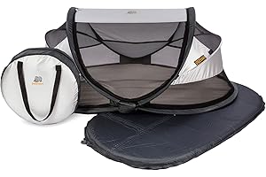 ‎DERYAN Deryan Baby Reisebett mit Matratze ab Geburt bis 2,5 Jahre - Pop Up Babybett Babyzelt in 2 Sekunden aufgestellt - inkl. Moskitonetz & Reisetasche - 120x75x50cm (Silber)