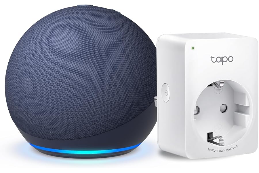 Echo Dot (5.ª generación) | Azul marino + Tapo P100MA - Matter Mini Enchufe Inteligente, compatible con Alexa - Kit de inicio