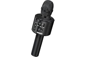 BONAOK Microfono Karaoke, Microfono Wireless 3 in 1, Microfono per Bambini, Microfono Portatile, Microfono per Casa, Compatibile con Dispositivi Android Bluetooth (Nero)