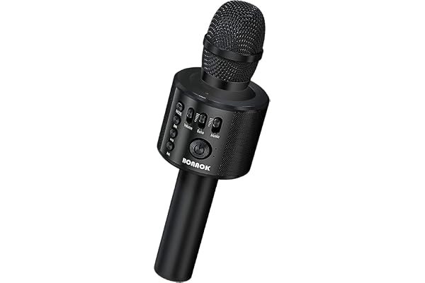 BONAOK Microphone Bluetooth Karaoké Adulte Portable 3 en 1 Karaoké Mic Main Maison Cadeau d'anniversaire Karaoké Microphone pour iPhone, pour Android, pour PC, pour Smartphone (Noir)