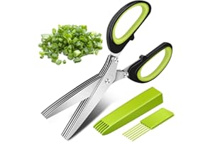 Senbos Herb Scissors Stainless Steel Kitchen Scissors 5 Blades Spice Scissors Chive Scissors with Cleaning Comb and Safety Cover Kitchen Vegetable Scissors for Herbs, Chives, Parsley, Rosemary