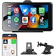 Wireless Carplay & Android Auto Portable Car Stereo, 7-inch IPS Touchscreen Airplay, MirrorCast, Bluetooth Hands-Free Call, AUX/FM Transmitter GPS/Siri TF Card for All Car Models