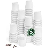 Maxi Products - 100 White Paper Cups + White Lid - 120 cc (4 oz) - Disposable Takeaway Coffee Cups - Recyclable - Suitable fo