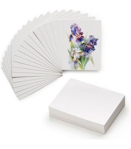 Kit Carta Acquerello 100% Cotone Premium | 50 Biglietti Pieghevoli + 40 Cartoline + Buste E Adesivi | 300 G/m² Pressata A Freddo - 3